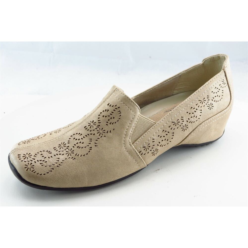 easy street Beige Laser-Cut Slip-On Loafers